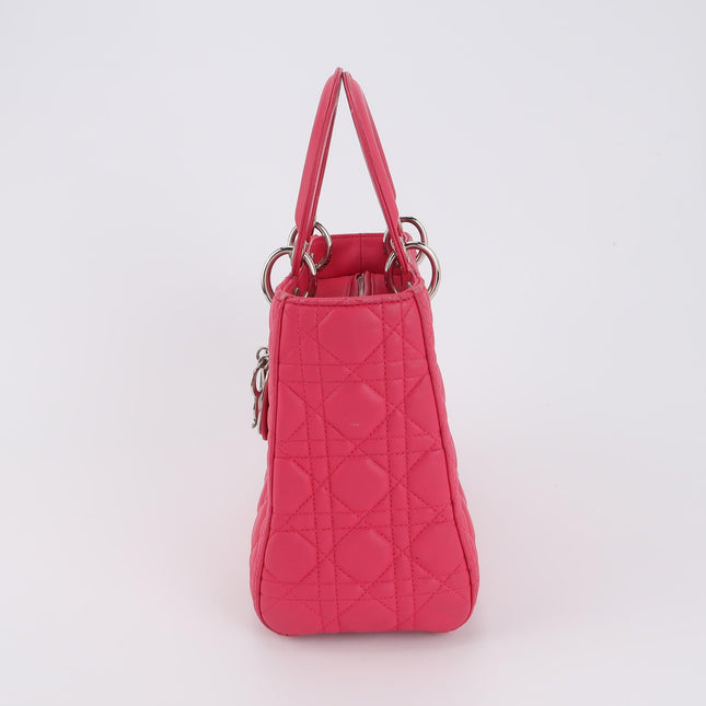 Lady Dior Medium Pink Lambskin Leather Gold Hardware Leather Strap