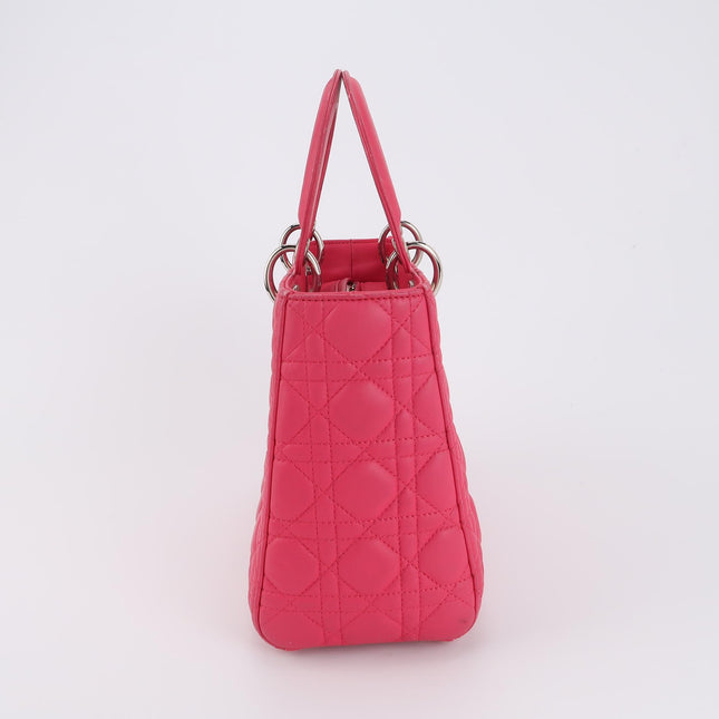 Lady Dior Medium Pink Lambskin Leather Gold Hardware Leather Strap
