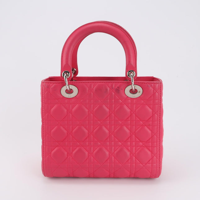 Lady Dior Medium Pink Lambskin Leather Gold Hardware Leather Strap