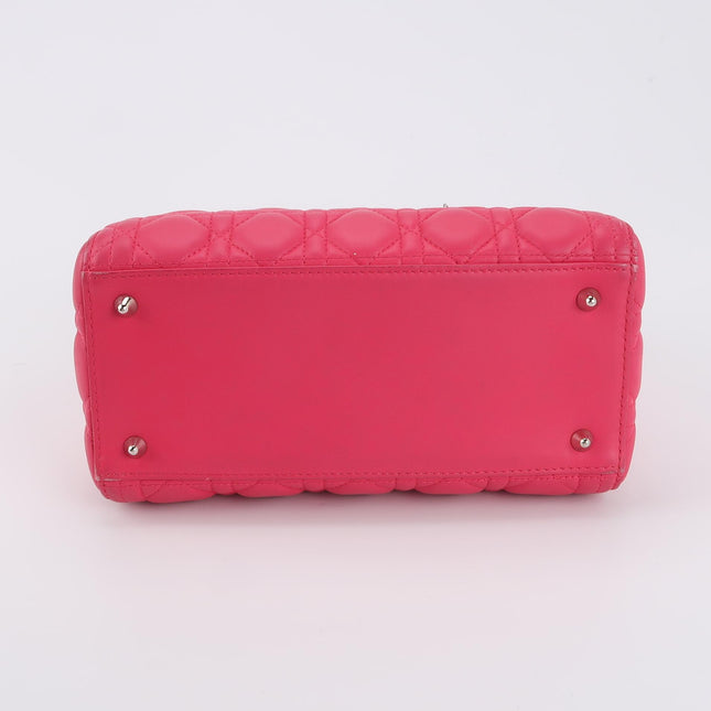 Lady Dior Medium Pink Lambskin Leather Gold Hardware Leather Strap