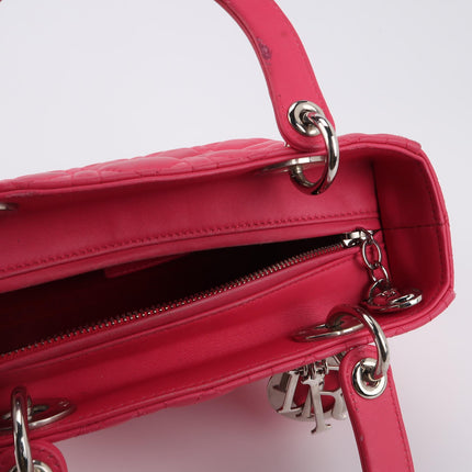 Lady Dior Moyen Cuir d'Agneau Rouge Bijouterie Dorée Bandoulière en Cuir 2014