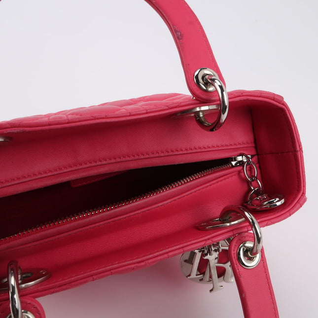 Lady Dior Medium Pink Lambskin Leather Gold Hardware Leather Strap
