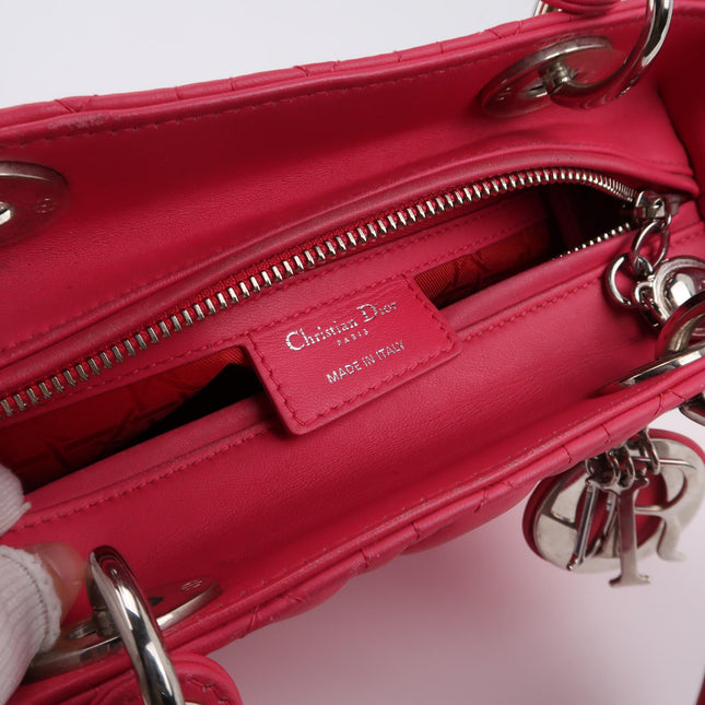 Lady Dior Medium Pink Lambskin Leather Gold Hardware Leather Strap