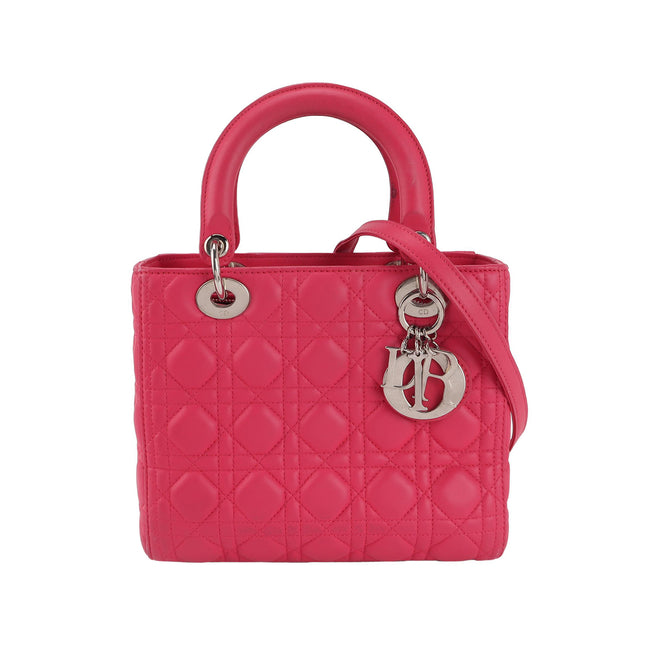 Lady Dior Medium Pink Lambskin Leather Gold Hardware Leather Strap