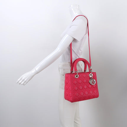 Lady Dior Moyen Cuir d'Agneau Rouge Bijouterie Dorée Bandoulière en Cuir 2014