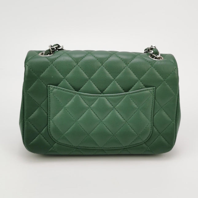 Chanel Classic Flap Mini 2019 Green Lambskin Leather Silver Hardware