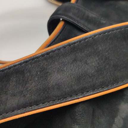 Gucci Jackie 1961 Medium Black Suede Leather with Orange Trimming Bag