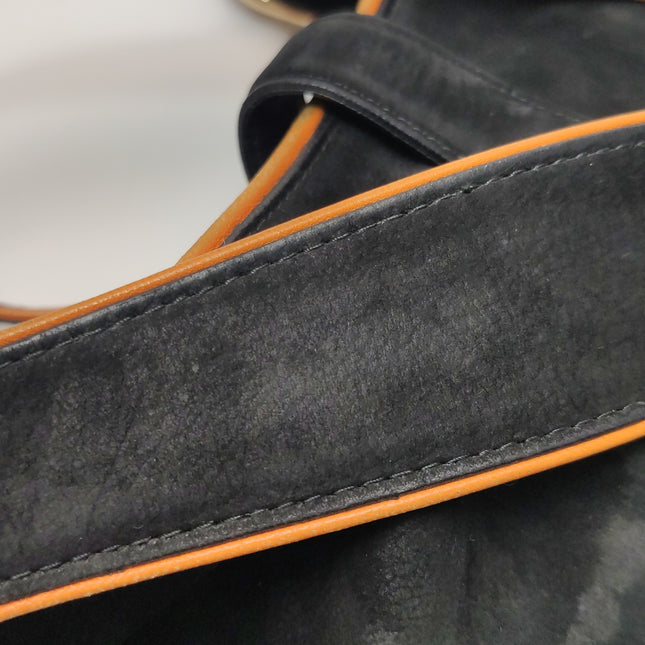 Gucci Jackie 1961 Medium Black Suede Leather with Orange Trimming Bag