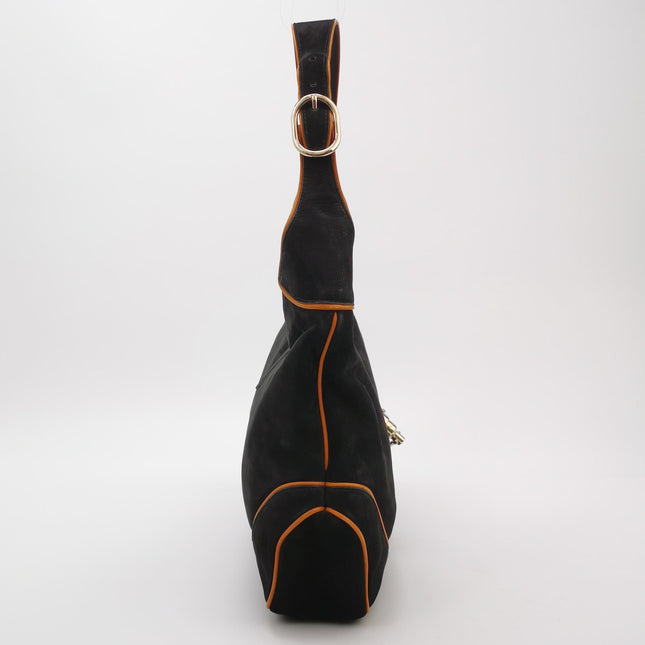 Gucci Jackie 1961 Medium Black Suede Leather with Orange Trimming Bag