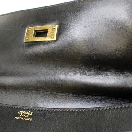 Hermes Kelly 32 Retourne Black Box Leather Gold HW 1987