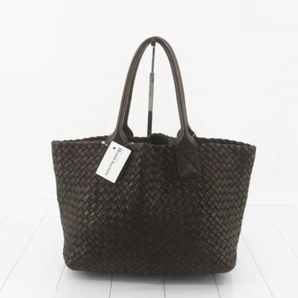 Bottega Veneta Cabat Small Dark Chocolate Brown Intreccio Leather Tote Bag