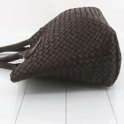Bottega Veneta Cabat Small Dark Chocolate Brown Intreccio Leather Tote Bag
