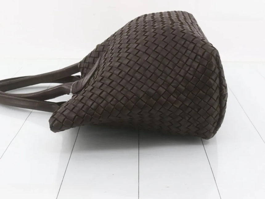 Bottega Veneta Cabat Small Dark Chocolate Brown Intreccio Leather Tote Bag