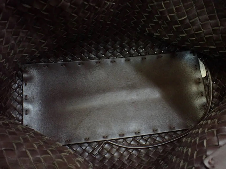Bottega Veneta Cabat Small Dark Chocolate Brown Intreccio Leather Tote Bag