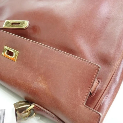 Hermes Kelly 35 Vintage Brown Box Calfskin Leather Gold Hardware 1995 With Strap Lock Key n Clochette
