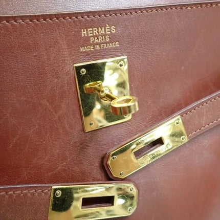 Hermes Kelly 35 Vintage Brown Box Calfskin Leather Gold Hardware 1995 With Strap Lock Key n Clochette