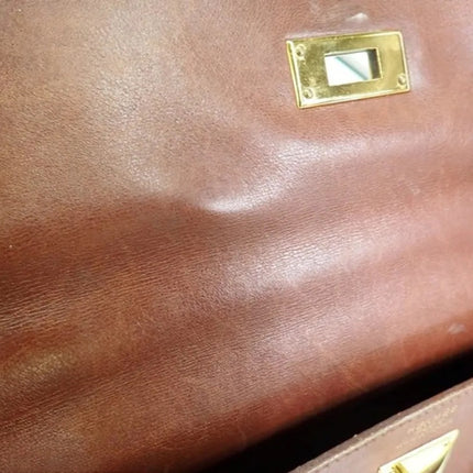 Hermes Kelly 35 Vintage Brown Box Calfskin Leather Gold Hardware 1995 With Strap Lock Key n Clochette
