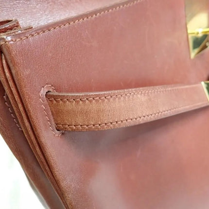 Hermes Kelly 35 Vintage Brown Box Calfskin Leather Gold Hardware 1995 With Strap Lock Key n Clochette