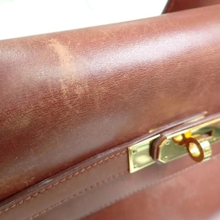 Hermes Kelly 35 Vintage Brown Box Calfskin Leather Gold Hardware 1995 With Strap Lock Key n Clochette