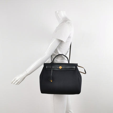 Hermes Herbag 31 Black Canvas Gold Hardware Crossbody Bag