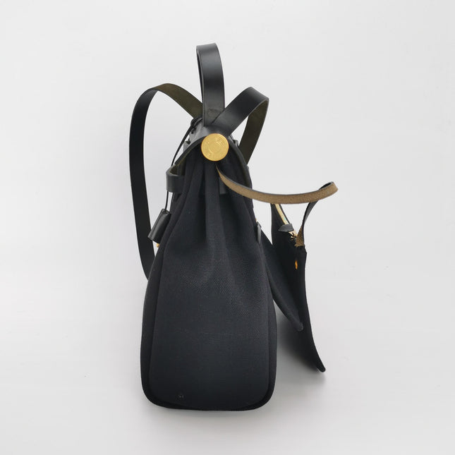 Hermes Herbag 31 Black Canvas Gold Hardware Crossbody Bag