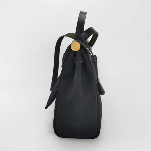 Hermes Herbag 31 Black Canvas Gold Hardware Crossbody Bag