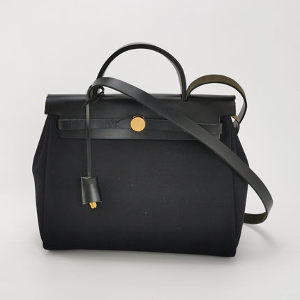 Hermes Herbag 31 Black Canvas Gold Hardware Crossbody Bag
