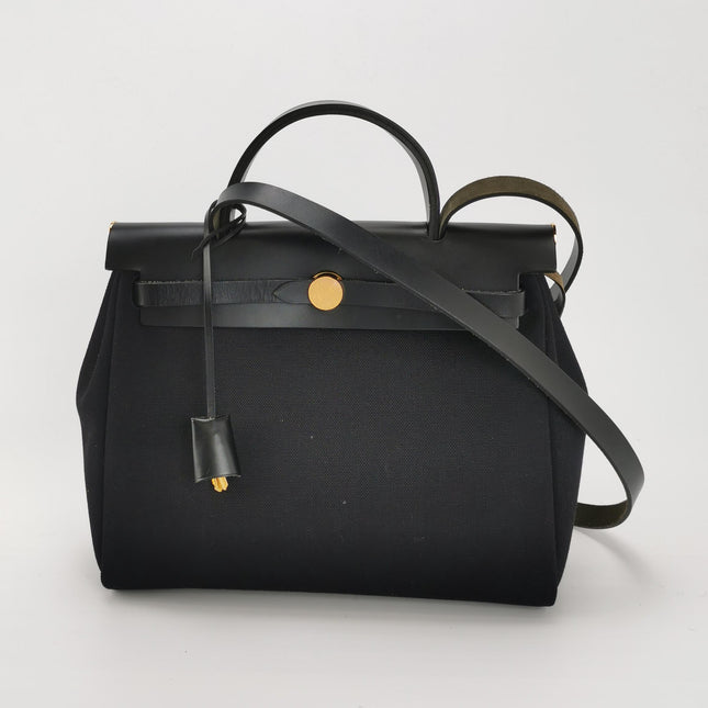 Hermes Herbag 31 Black Canvas Gold Hardware Crossbody Bag