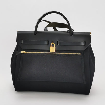Hermes Herbag 31 Black Canvas Gold Hardware Crossbody Bag