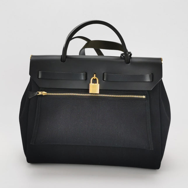 Hermes Herbag 31 Black Canvas Gold Hardware Crossbody Bag
