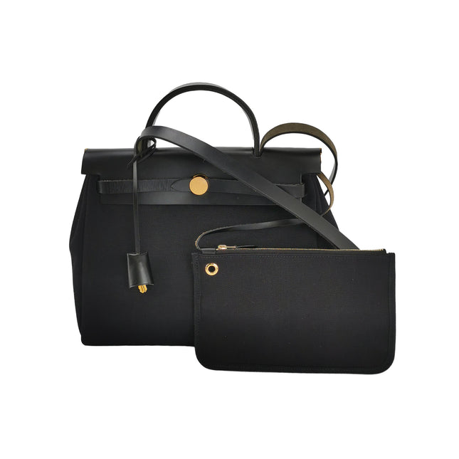 Hermes Herbag 31 Black Canvas Gold Hardware Crossbody Bag-Luxbags
