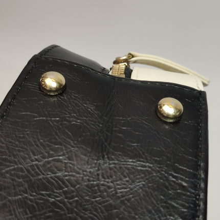 Chanel White and Black Small Crumpled Calfskin Vanity Case Crossbody Bag