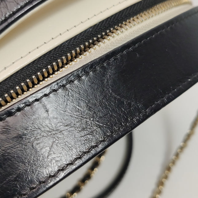 Chanel White and Black Small Crumpled Calfskin Vanity Case Crossbody Bag