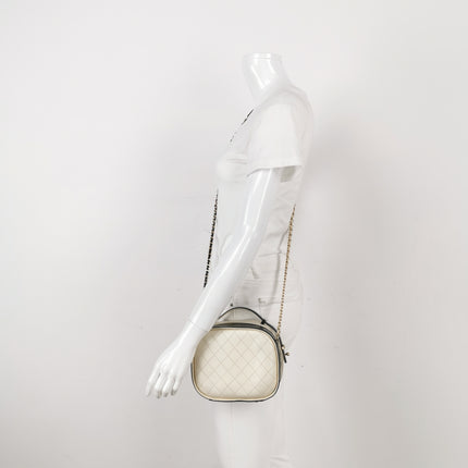 Chanel White and Black Small Crumpled Calfskin Vanity Case Crossbody Bag