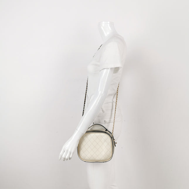 Chanel White and Black Small Crumpled Calfskin Vanity Case Crossbody Bag