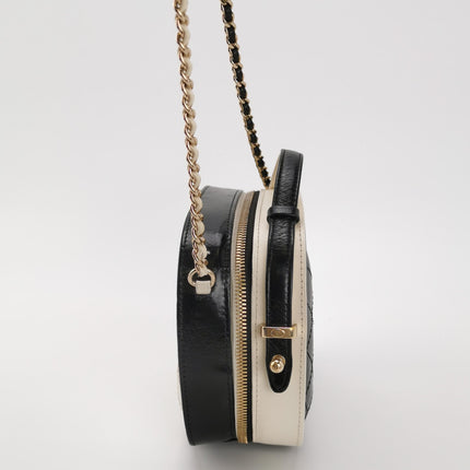 Chanel White and Black Small Crumpled Calfskin Vanity Case Crossbody Bag