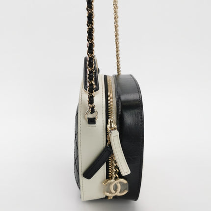 Chanel White and Black Small Crumpled Calfskin Vanity Case Crossbody Bag