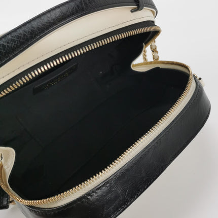 Chanel White and Black Small Crumpled Calfskin Vanity Case Crossbody Bag