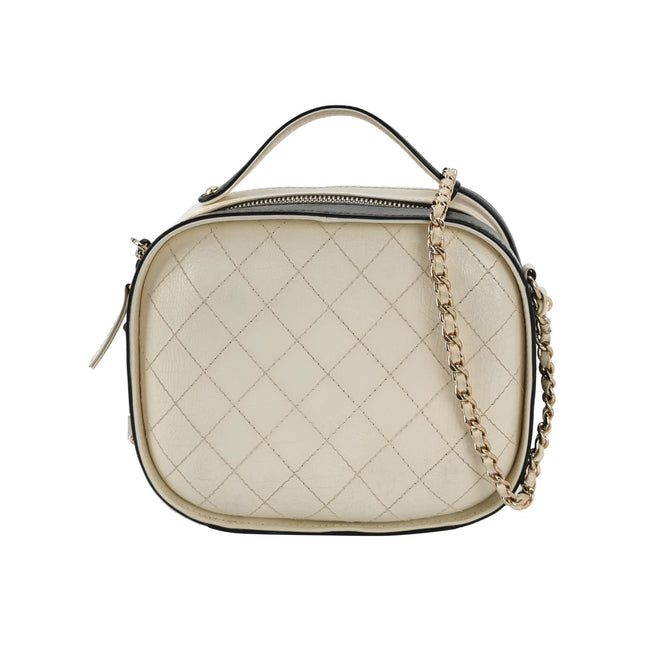 Chanel White and Black Small Crumpled Calfskin Vanity Case Crossbody Bag-Luxbags