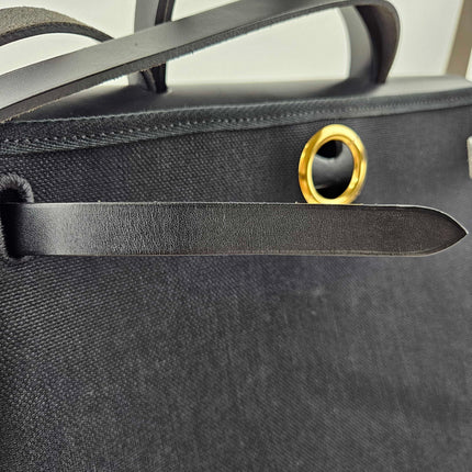 Hermes Herbag 31 Black Canvas Gold Hardware Crossbody Bag