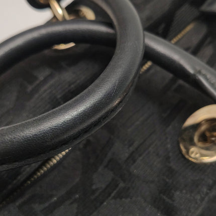 Christian Dior Macros Cannage Coating Canvas Handbag in Black