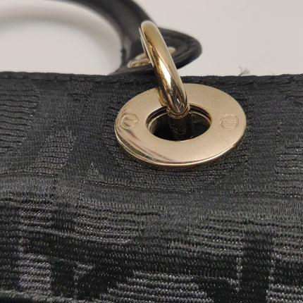 Christian Dior Macros Cannage Coating Canvas Handbag in Black