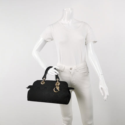 Christian Dior Macros Cannage Coating Canvas Handbag in Black