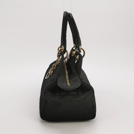 Christian Dior Macros Cannage Coating Canvas Handbag in Black