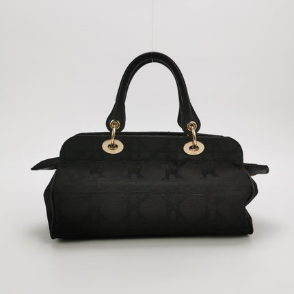 Christian Dior Macros Cannage Coating Canvas Handbag in Black