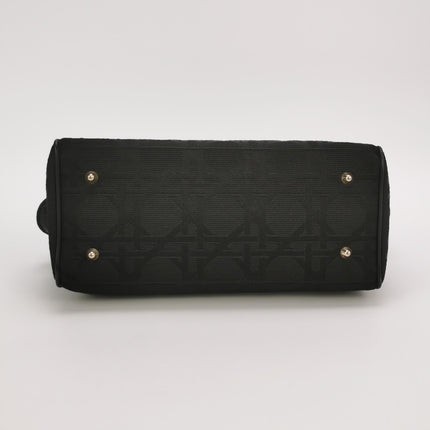 Christian Dior Macros Cannage Coating Canvas Handbag in Black