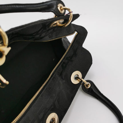 Christian Dior Macros Cannage Coating Canvas Handbag in Black