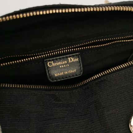 Christian Dior Macros Cannage Coating Canvas Handbag in Black