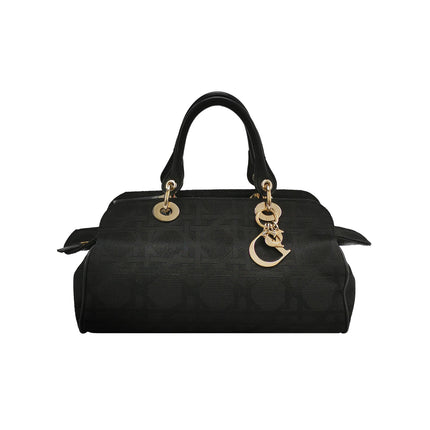 Christian Dior Macros Cannage Coating Canvas Handbag in Black