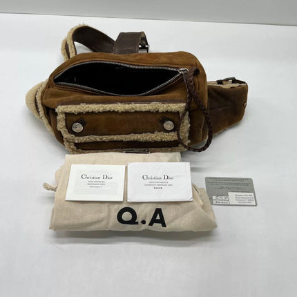 Dior Flight Medium Brown Shearling Leather with Orange Tag Shoulder Bag
